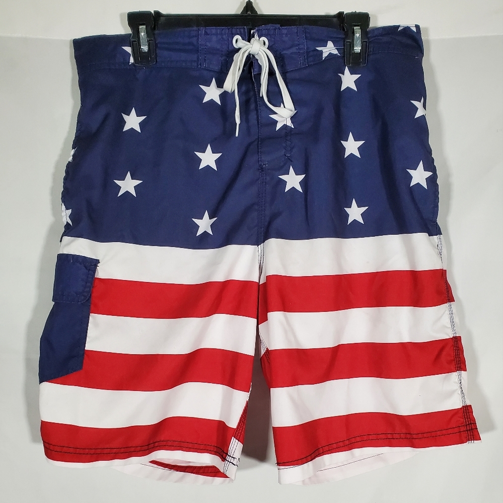 BIOWORLD AMERICAN FLAG PATRIOTIC FOURTH OF JULY SWIM TRUNK BOARD SHORT MENS XL